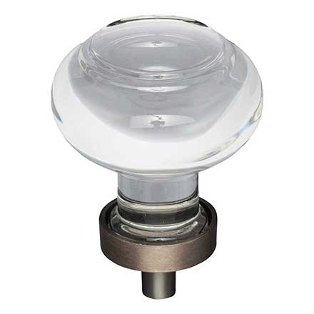 Jeffrey Alexander [G120DBAC] Glass Cabinet Knob - Harlow Series - Small Button - Clear - Brushed Oil Rubbed Bronze Stem - 1 7/16&quot; Dia.
