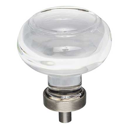 Jeffrey Alexander [G120L-BNBDL] Glass Cabinet Knob - Harlow Series - Large Button - Clear - Brushed Pewter Stem - 1 3/4&quot; Dia.