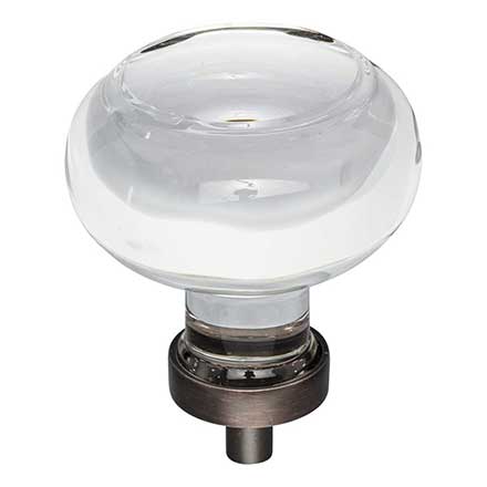 Jeffrey Alexander [G120L-DBAC] Glass Cabinet Knob - Harlow Series - Large Button - Clear - Brushed Oil Rubbed Bronze Stem - 1 3/4&quot; Dia.