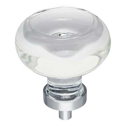Jeffrey Alexander [G120L-PC] Glass Cabinet Knob - Harlow Series - Large Button - Clear - Polished Chrome Stem - 1 3/4&quot; Dia.
