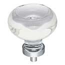 Jeffrey Alexander [G120L-PC] Glass Cabinet Knob - Harlow Series - Large Button - Clear - Polished Chrome Stem - 1 3/4" Dia.