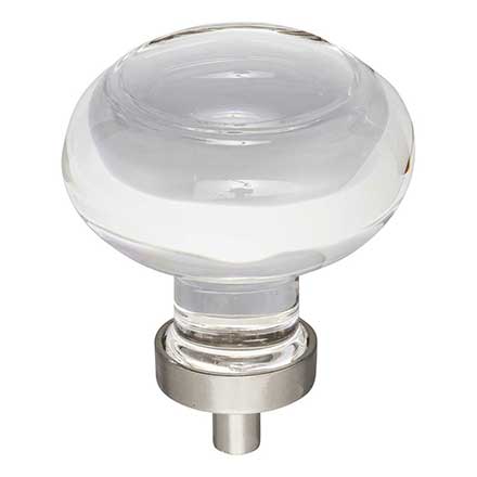 Jeffrey Alexander [G120L-SN] Glass Cabinet Knob - Harlow Series - Large Button - Clear - Satin Nickel Stem - 1 3/4&quot; Dia.