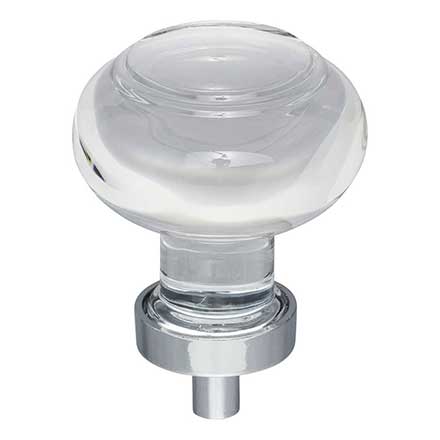 Jeffrey Alexander [G120PC] Glass Cabinet Knob - Harlow Series - Small Button - Clear - Polished Chrome Stem - 1 7/16&quot; Dia.