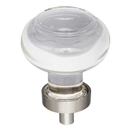 Jeffrey Alexander [G120SN] Glass Cabinet Knob - Harlow Series - Small Button - Clear - Satin Nickel Stem - 1 7/16&quot; Dia.