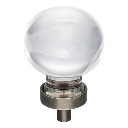 Jeffrey Alexander [G130L-BNBDL] Glass Cabinet Knob - Harlow Series - Large Sphere - Clear - Brushed Pewter Stem - 1 3/8&quot; Dia.
