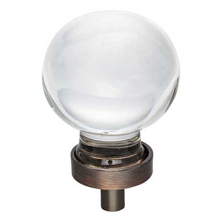 Jeffrey Alexander [G130L-DBAC] Glass Cabinet Knob - Harlow Series - Large Sphere - Clear - Brushed Oil Rubbed Bronze Stem - 1 3/8" Dia.
