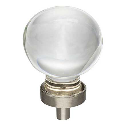 Jeffrey Alexander [G130L-SN] Glass Cabinet Knob - Harlow Series - Large Sphere - Clear - Satin Nickel Stem - 1 3/8&quot; Dia.