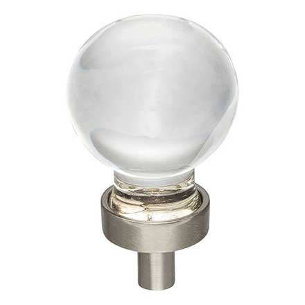 Jeffrey Alexander [G130SN] Glass Cabinet Knob - Harlow Series - Small Sphere - Clear - Satin Nickel Stem - 1 1/16" Dia.