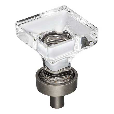 Jeffrey Alexander [G140BNBDL] Glass Cabinet Knob - Harlow Series - Small Square - Clear - Brushed Pewter Stem - 1&quot; Sq.