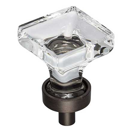 Jeffrey Alexander [G140DBAC] Glass Cabinet Knob - Harlow Series - Small Square - Clear - Brushed Oil Rubbed Bronze Stem - 1&quot; Sq.
