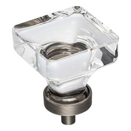 Jeffrey Alexander [G140L-BNBDL] Glass Cabinet Knob - Harlow Series - Large Square - Clear - Brushed Pewter Stem - 1 3/8&quot; Sq.