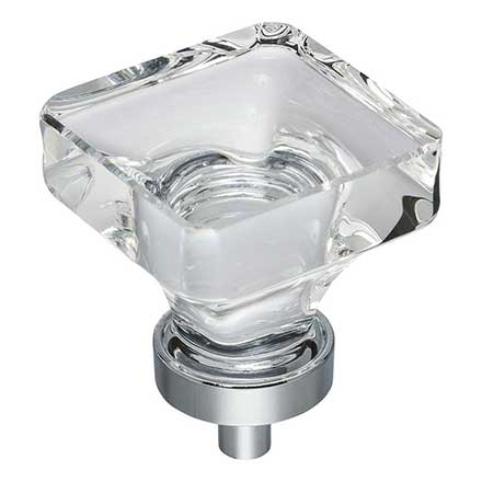 Jeffrey Alexander [G140L-PC] Glass Cabinet Knob - Harlow Series - Large Square - Clear - Polished Chrome Stem - 1 3/8&quot; Sq.