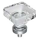 Jeffrey Alexander [G140L-PC] Glass Cabinet Knob - Harlow Series - Large Square - Clear - Polished Chrome Stem - 1 3/8" Sq.
