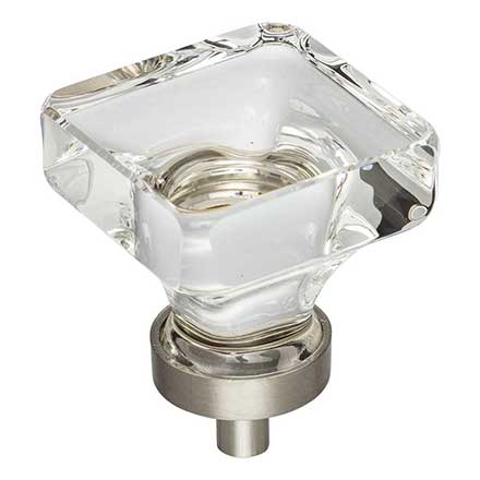 Jeffrey Alexander [G140L-SN] Glass Cabinet Knob - Harlow Series - Large Square - Clear - Satin Nickel Stem - 1 3/8&quot; Sq.