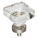 Jeffrey Alexander [G140L-SN] Glass Cabinet Knob - Harlow Series - Large Square - Clear - Satin Nickel Stem - 1 3/8&quot; Sq.