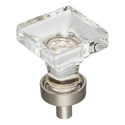 Jeffrey Alexander [G140SN] Glass Cabinet Knob - Harlow Series - Small Square - Clear - Satin Nickel Stem - 1&quot; Sq.