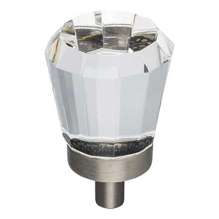 Jeffrey Alexander [G150BNBDL] Glass Cabinet Knob - Harlow Series - Small Faceted - Clear - Brushed Pewter Stem - 1&quot; Dia.