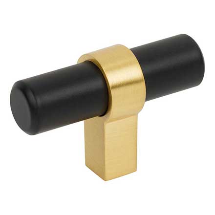 Jeffrey Alexander [51MBBG] Die Cast Zinc Cabinet T-Knob - Key Grande Series - Matte Black &amp; Brushed Gold Finish - 2&quot; L