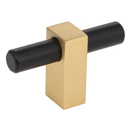 Jeffrey Alexander [478T-MBBG] Die Cast Zinc Cabinet T-Knob - Larkin 1 Series - Matte Black &amp; Brushed Gold Finish - 2 3/8&quot; L