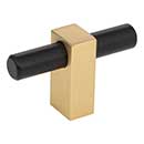 Jeffrey Alexander [478T-MBBG] Die Cast Zinc Cabinet T-Knob - Larkin 1 Series - Matte Black & Brushed Gold Finish - 2 3/8" L