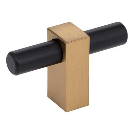 Jeffrey Alexander [478T-MBSBZ] Die Cast Zinc Cabinet T-Knob - Larkin 1 Series - Matte Black &amp; Satin Bronze Finish - 2 3/8&quot; L