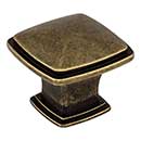 Jeffrey Alexander [1091AEM] Die Cast Zinc Cabinet Knob - Milan 1 Series - Lightly Distressed Antique Brass Finish - 1 3/16" Sq.