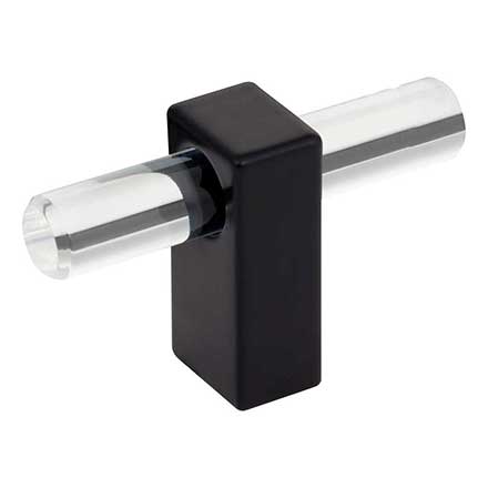 Jeffrey Alexander [578T-MB] Acrylic Cabinet T-Knob - Spencer Series - Clear - Matte Black Finish Stem - 2 3/8&quot; L