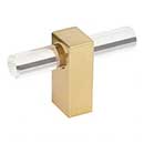 Jeffrey Alexander [578T-BG] Acrylic Cabinet T-Knob - Spencer Series - Clear - Brushed Gold Finish Stem - 2 3/8" L