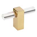 Jeffrey Alexander [578T-BG] Acrylic Cabinet T-Knob - Spencer Series - Clear - Brushed Gold Finish Stem - 2 3/8" L