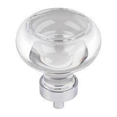 Jeffrey Alexander [G120L-PC] Glass Cabinet Knob - Harlow Series - Large Button - Clear - Polished Chrome Stem - 1 3/4&quot; Dia.