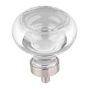 Jeffrey Alexander [G120L-SN] Glass Cabinet Knob - Harlow Series - Large Button - Clear - Satin Nickel Stem - 1 3/4&quot; Dia.