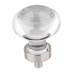 Jeffrey Alexander [G120SN] Glass Cabinet Knob - Harlow Series - Small Button - Clear - Satin Nickel Stem - 1 7/16&quot; Dia.