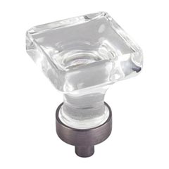 Jeffrey Alexander [G140BNBDL] Glass Cabinet Knob - Harlow Series - Small Square - Clear - Brushed Pewter Stem - 1&quot; Sq.