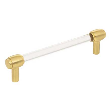 Jeffrey Alexander [775-128BG] Acrylic Cabinet Pull Handle - Oversized - Carmen Series - Clear - Brushed Gold Finish - 128mm C/C - 6&quot; L