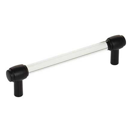 Jeffrey Alexander [775-128MB] Acrylic Cabinet Pull Handle - Oversized - Carmen Series - Clear - Matte Black Finish - 128mm C/C - 6&quot; L