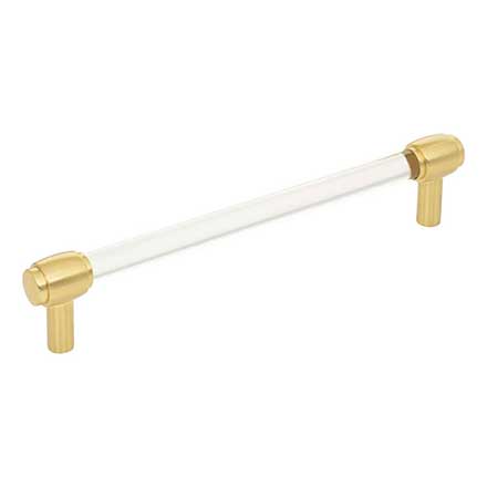 Jeffrey Alexander [775-160BG] Acrylic Cabinet Pull Handle - Oversized - Carmen Series - Clear - Brushed Gold Finish - 160mm C/C - 7 1/4&quot; L