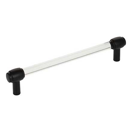 Jeffrey Alexander [775-160MB] Acrylic Cabinet Pull Handle - Oversized - Carmen Series - Clear - Matte Black Finish - 160mm C/C - 7 1/4" L