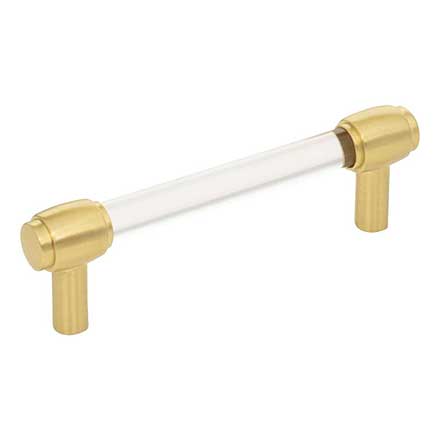 Jeffrey Alexander [775-96BG] Acrylic Cabinet Pull Handle - Standard Sized - Carmen Series - Clear - Brushed Gold Finish - 96mm C/C - 4 3/4&quot; L