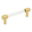 Jeffrey Alexander [775-96BG] Acrylic Cabinet Pull Handle - Standard Sized - Carmen Series - Clear - Brushed Gold Finish - 96mm C/C - 4 3/4&quot; L