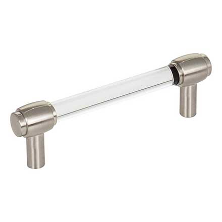Jeffrey Alexander [775-96SN] Acrylic Cabinet Pull Handle - Standard Sized - Carmen Series - Clear - Satin Nickel Finish - 96mm C/C - 4 3/4&quot; L