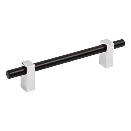 Jeffrey Alexander [478-128MBPC] Die Cast Zinc Cabinet Pull Handle - Oversized - Larkin 2 Series - Matte Black &amp; Polished Chrome Finish - 128mm C/C - 7 3/8&quot; L