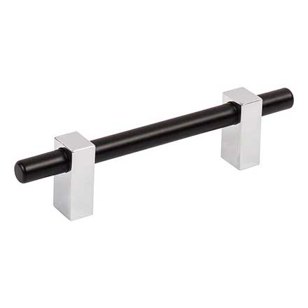 Jeffrey Alexander [478-96MBPC] Die Cast Zinc Cabinet Pull Handle - Standard Sized - Larkin 2 Series - Matte Black &amp; Polished Chrome Finish - 96mm C/C - 6 1/8" L