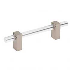 Jeffrey Alexander [578-96SN] Acrylic Cabinet Pull Handle - Standard Sized - Spencer Series - Clear - Satin Nickel Finish - 96mm C/C - 6 1/8&quot; L