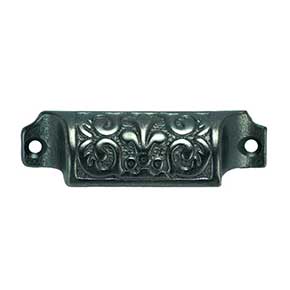 John Wright [088608] Cast Iron Drawer Bin Pull - Fleur-de-lis - Vintage Iron Finish - 3 1/4" C/C - 3 3/4" L