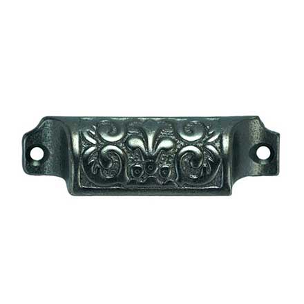 John Wright [088608] Cast Iron Drawer Bin Pull - Fleur-de-lis - Vintage Iron Finish - 3 1/4&quot; C/C - 3 3/4&quot; L