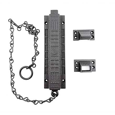 John Wright [088504] Cast Iron Door Top Bolt - Art Deco - Black Finish - 7" L