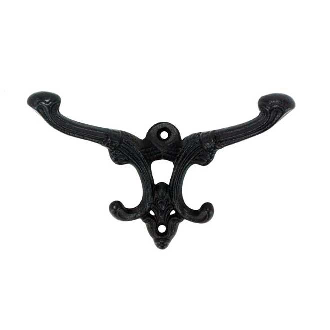 John Wright [088423] Cast Iron Wall Hook - Double Victorian - Black Finish  - 6 L  Decorative Hardware, Cabinet, Door, Shutter, Window Hardware, Bath  & Architectural Accessories