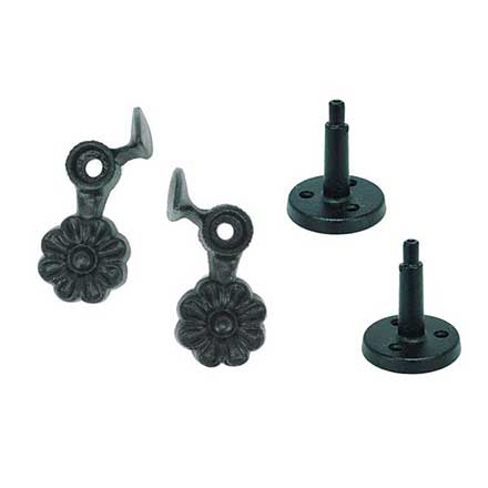 John Wright [088202] Cast Iron Shutter Dogs - Post Mount - Flower - Pair - Flat Black - 4 1/2&quot; L