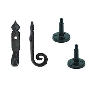 John Wright [088203] Cast Iron Shutter Dogs - Post Mount - Protruding Rat Tail - Pair - Flat Black - 6 1/4" L