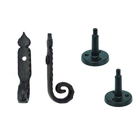 John Wright [088203] Cast Iron Shutter Dogs - Post Mount - Protruding Rat Tail - Pair - Flat Black - 6 1/4&quot; L